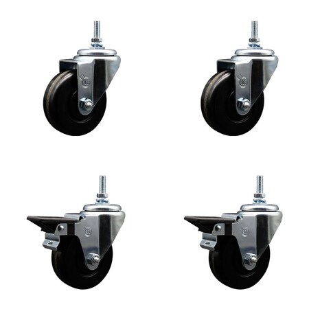 Service Caster 35 Inch Phenolic 38 Inch Threaded Stem Caster Set 2 Brakes SCC SCC-TS20S3514-PHR-381615-2-PLB-2